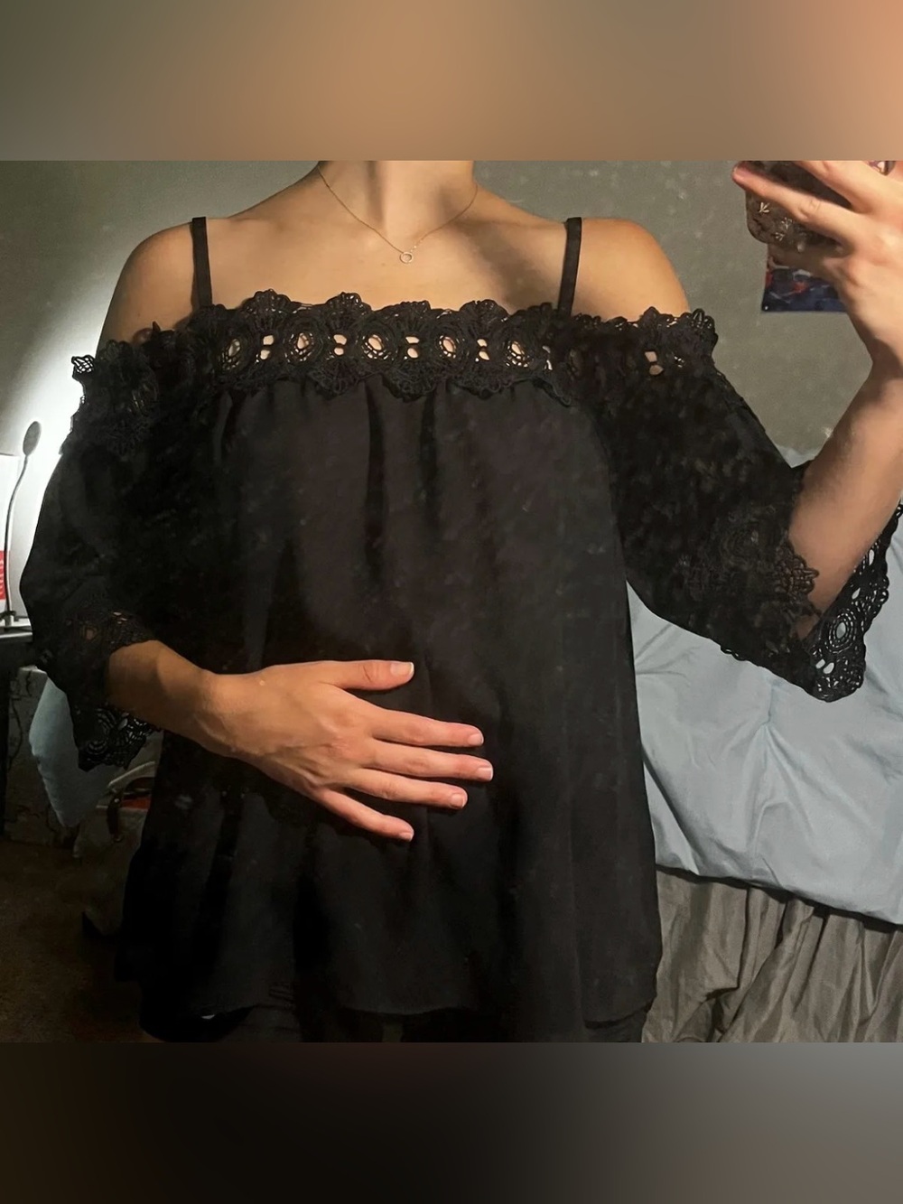 by & by Black One-Shoulder Lace Trim Blouse
